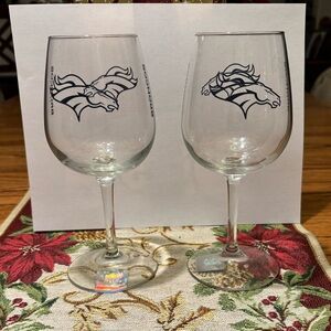 NFL Denver Bronco’s Wine Glasses with Blue Logo